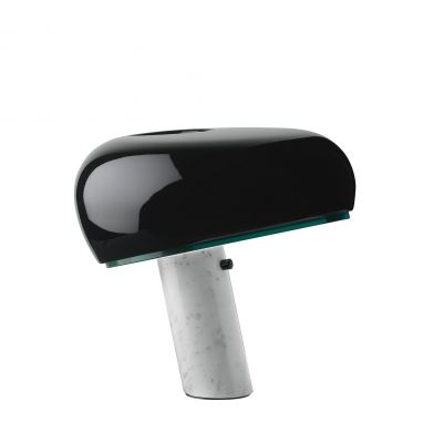 Schwarze Snoopy Tischleuchte von Flos mit Marmorfuß, modernes Design für Wohnzimmer und Büro.